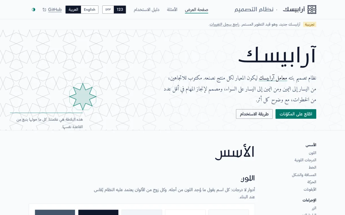 صفحة عرض آرابيسك: مقدمتها، والأسس تحتها
